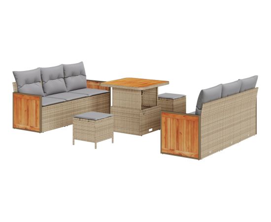 vidaXL 9-częściowy zestaw sof ogrodowych z poduszkami Beżowy Polirattan Akacja Dārza mēbeļu komplekti