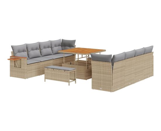 Vidaxl Zestaw Sof Ogrodowych 11-częściowy z Poduszkami Beżowy Polirattan Akacja Dārza mēbeļu komplekti