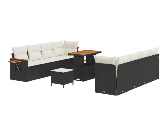 Zestaw sof ogrodowych vidaXL 11 elementów z poduszkami Czarny Polirattan Akacja Dārza mēbeļu komplekti