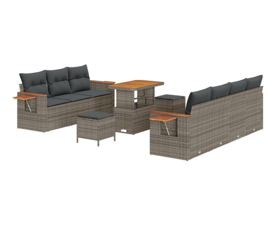 vidaXL 10-częściowy zestaw sof ogrodowych z poduszkami szary polirattan akacja Dārza mēbeļu komplekti