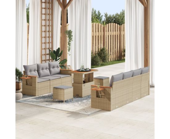 vidaXL 10-częściowy zestaw sof ogrodowych z poduszkami beżowy polirattan akacja Dārza mēbeļu komplekti