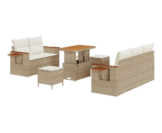 Vidaxl Zestaw 8-elementowy sof ogrodowych z poduszkami Beżowy Polirattan Akacja Dārza mēbeļu komplekti