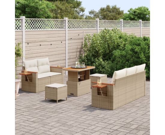 Vidaxl Zestaw 8-elementowy sof ogrodowych z poduszkami Beżowy Polirattan Akacja Dārza mēbeļu komplekti