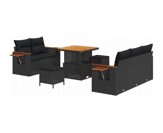vidaXL 8-częściowy zestaw sof ogrodowych z poduszkami czarny poli rattan akacja Dārza mēbeļu komplekti