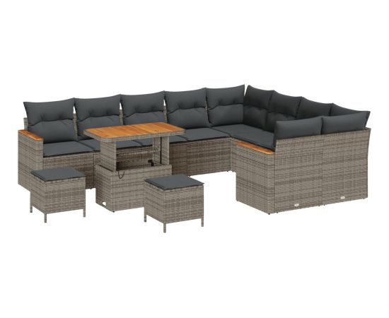 Vidaxl 12-częściowy zestaw sof ogrodowych z poduszkami szary poli rattan akacja Dārza mēbeļu komplekti