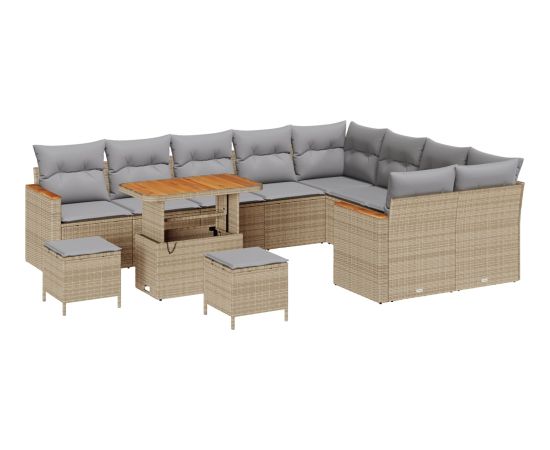 vidaXL 12-częściowy zestaw sof ogrodowych z poduszkami Beżowy Polirattan Akacja Dārza mēbeļu komplekti