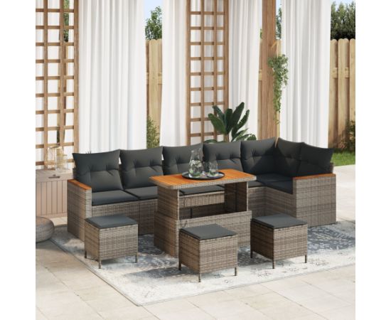 Vidaxl 10-częściowy zestaw sof ogrodowych z poduszkami szary polirattan akacja Dārza mēbeļu komplekti