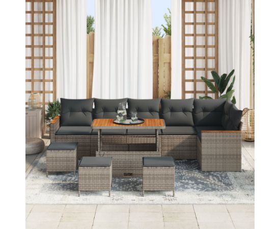 Vidaxl 10-częściowy zestaw sof ogrodowych z poduszkami szary polirattan akacja Dārza mēbeļu komplekti