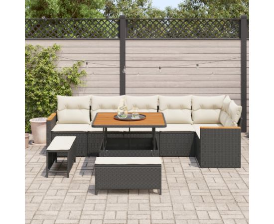 9-częściowy zestaw sof ogrodowych vidaXL z poduszkami czarny polirattan akacja Dārza mēbeļu komplekti