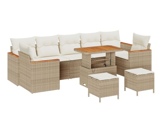 vidaXL 10-częściowy zestaw sof ogrodowych z poduszkami Beżowy Polirattan Akacja Dārza mēbeļu komplekti