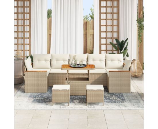 vidaXL 10-częściowy zestaw sof ogrodowych z poduszkami Beżowy Polirattan Akacja Dārza mēbeļu komplekti