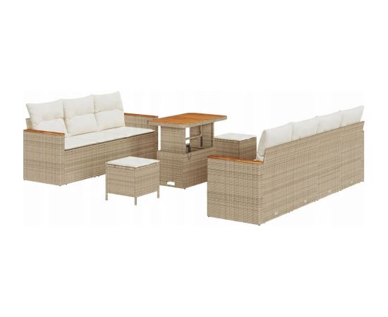 Zestaw 10-częściowy sof ogrodowych vidaXL z poduszkami Beżowy Poli Rattan Akacja Dārza mēbeļu komplekti