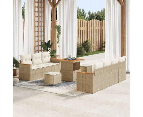 vidaXL 10-częściowy zestaw sof ogrodowych z poduszkami Beżowy poli rattan akacja Dārza mēbeļu komplekti