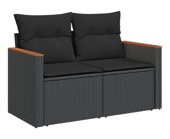 Zestaw sof ogrodowych vidaXL 10-częściowy z poduszkami Czarny Polirattan Akacja Dārza mēbeļu komplekti