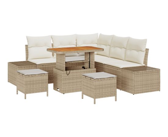 vidaXL 8 Elementowy Zestaw Sof Ogrodowych z Poduszkami Beżowy Polirattan Akacja Dārza mēbeļu komplekti