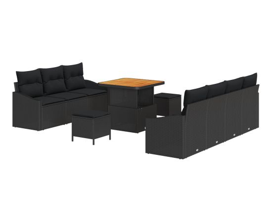 vidaXL 10-częściowy zestaw sof ogrodowych z poduszkami czarny polirattan akacja Dārza mēbeļu komplekti