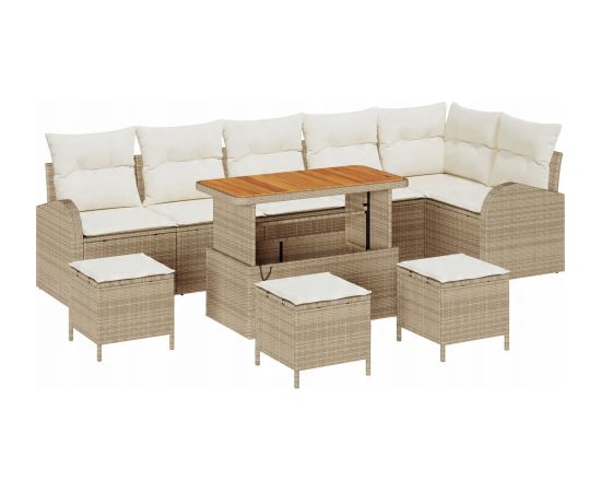 Vidaxl Zestaw Sofy Ogrodowej 10 Elementów z Poduszkami Beżowy Polirattan Akacja Dārza mēbeļu komplekti