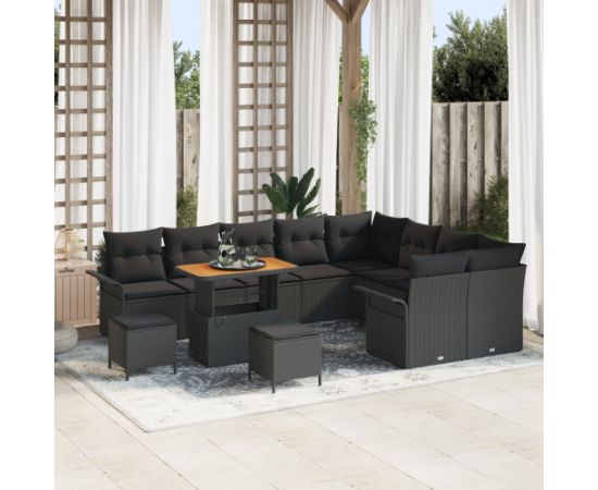 Vidaxl 12-częściowy zestaw sof ogrodowych z poduszkami czarny polirattan akacja Dārza mēbeļu komplekti