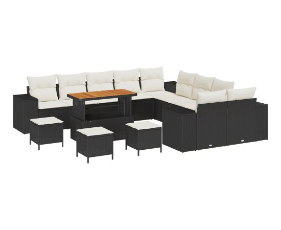 Vidaxl 14-elementowy zestaw sof ogrodowych z poduszkami Czarny Polirattan Akacja Dārza mēbeļu komplekti