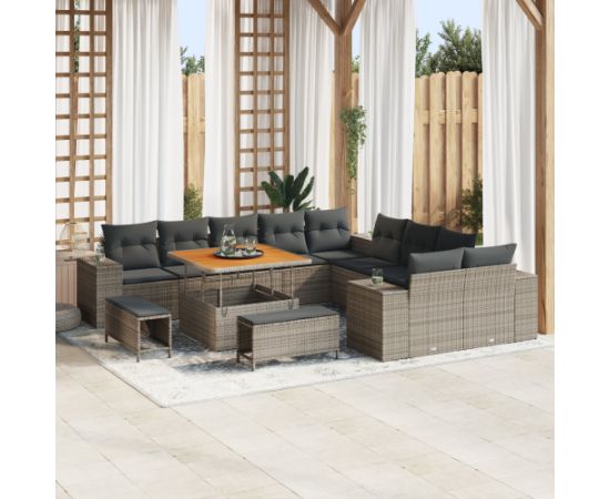 vidaXL Zestaw Sof Ogrodowych 13 Części z Poduszkami Szary Polirattan Akacja Dārza mēbeļu komplekti