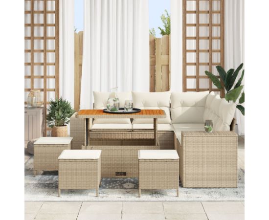 Zestaw sof ogrodowych vidaXL 9 części z poduszkami beżowy polirattan akacja Dārza mēbeļu komplekti