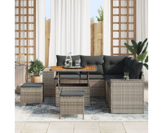 Vidaxl Zestaw 8-elementowy sof ogrodowych z poduszkami Szary Polirattan Akacja Dārza mēbeļu komplekti