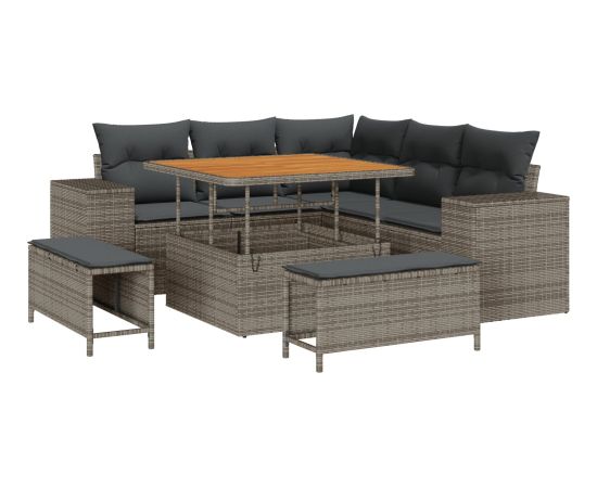 vidaXL 8 Częściowy Zestaw Sof Ogrodowych z Poduszkami Szary Polirattan Akacja Dārza mēbeļu komplekti