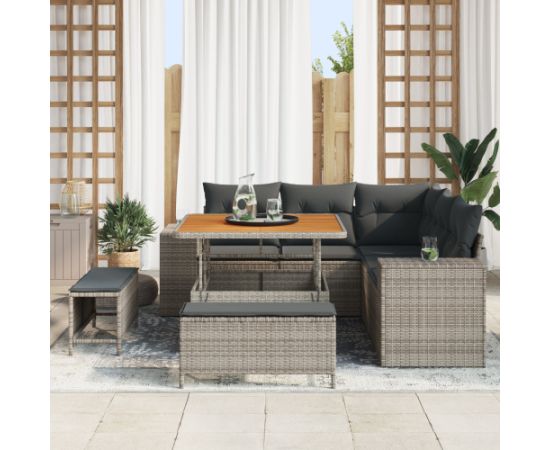 vidaXL 8 Częściowy Zestaw Sof Ogrodowych z Poduszkami Szary Polirattan Akacja Dārza mēbeļu komplekti