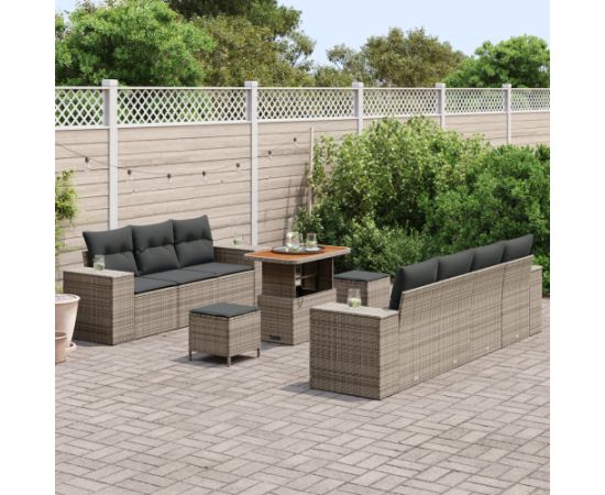 Vidaxl Zestaw Sof Ogrodowych 10 Części z Poduszkami Szary Polirattan Akacja Dārza mēbeļu komplekti