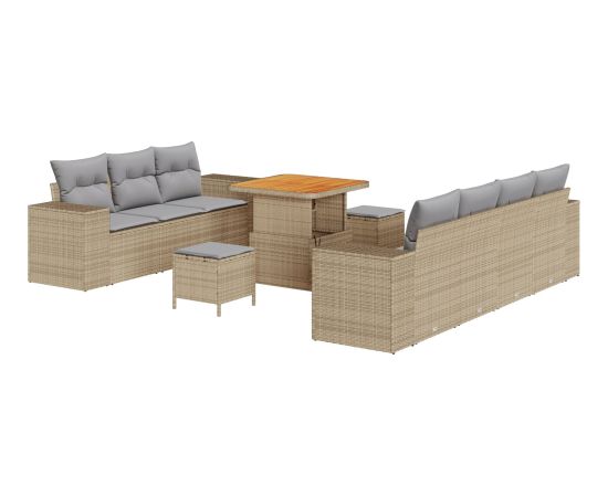 Zestaw sof ogrodowych vidaXL 10-częściowy z poduszkami Beżowy Polirattan Akacja Dārza mēbeļu komplekti