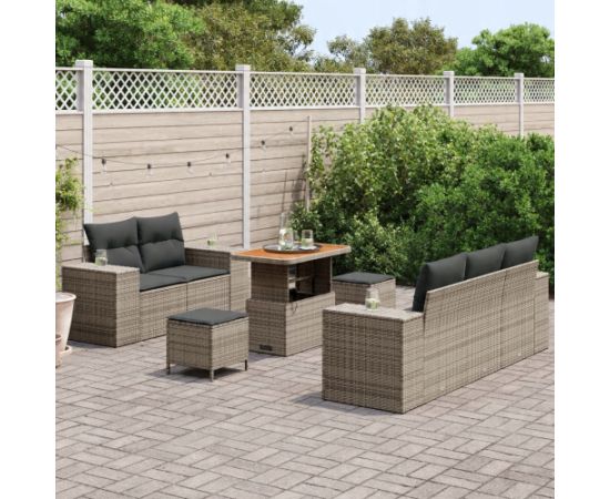 vidaXL 8-częściowy zestaw sof ogrodowych z poduszkami szary polirattan akacja Dārza mēbeļu komplekti