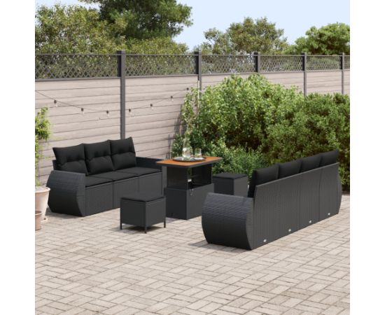 vidaXL 10-częściowy zestaw sof ogrodowych z poduszkami Czarny Polirattan Akacja Dārza mēbeļu komplekti