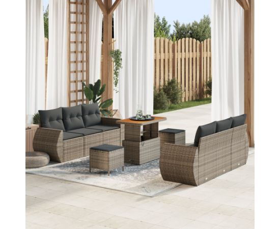 9-częściowy zestaw sof ogrodowych vidaXL z poduszkami Szary Rattan Akacja Dārza mēbeļu komplekti