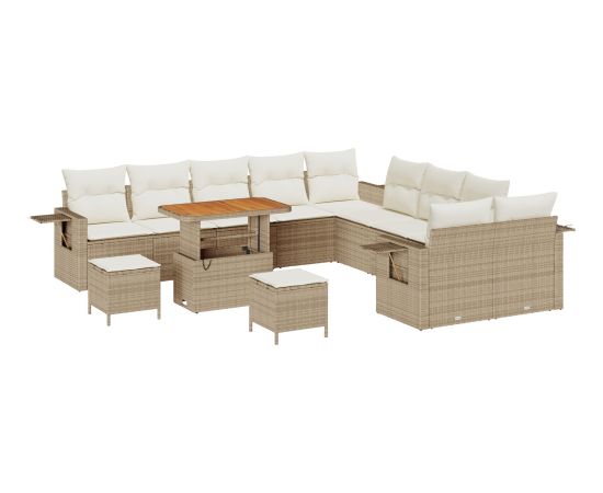 Vidaxl 13-częściowy Zestaw Sof Ogrodowych z Poduszkami Beżowa Polirattan Akacja Dārza mēbeļu komplekti