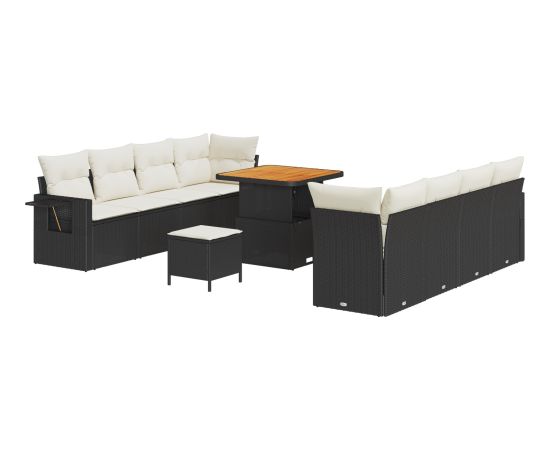 vidaXL 11-elementowy zestaw sof ogrodowych z poduszkami Czarne Poli Rattan Akacja Dārza mēbeļu komplekti