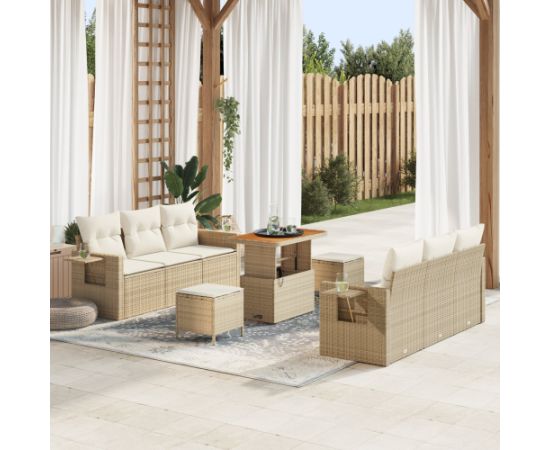 vidaXL 9-częściowy zestaw sof ogrodowych z poduszkami beżowy poli rattan akacja Dārza mēbeļu komplekti