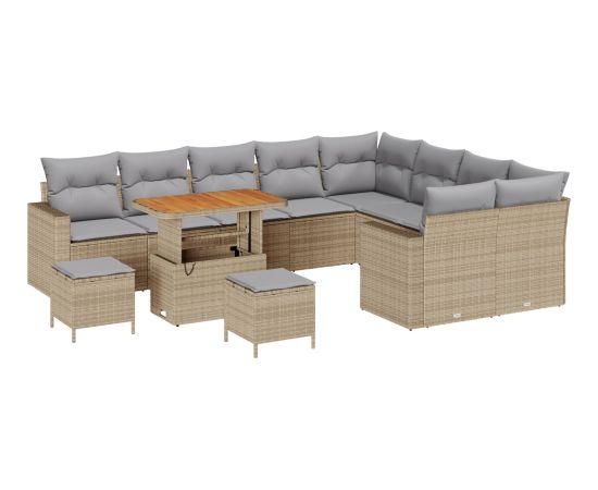 vidaXL Zestaw Sofy Ogrodowej 12-elementowy z Poduszkami Beżowy Polirattan Akacja Dārza mēbeļu komplekti