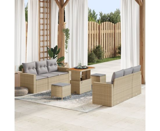 Vidaxl 9-częściowy zestaw sof ogrodowych z poduszkami Beżowy Polirattan Akacja Dārza mēbeļu komplekti