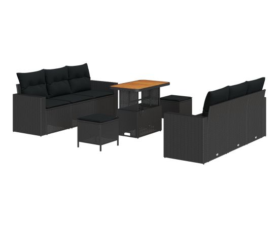 Vidaxl 9-częściowy zestaw sof ogrodowych z poduszkami czarny polirattan akacja Dārza mēbeļu komplekti