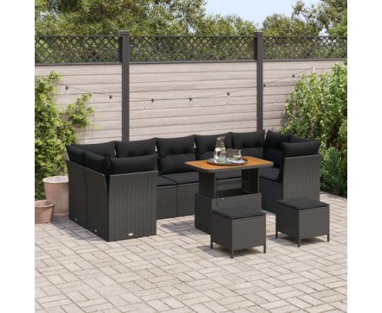 Vidaxl Zestaw 10-częściowy sof ogrodowych z poduszkami czarny poli rattan akacja Dārza mēbeļu komplekti