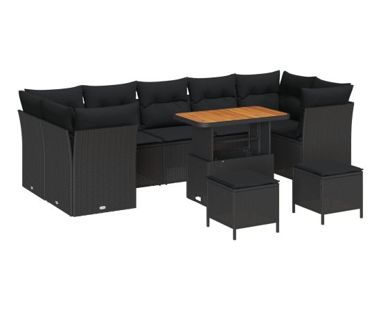 Vidaxl Zestaw 10-częściowy sof ogrodowych z poduszkami czarny poli rattan akacja Dārza mēbeļu komplekti