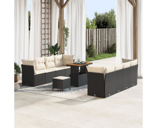 Zestaw sof ogrodowych vidaXL 11 Elementów z Poduszkami Czarny Polirattan Akacja Dārza mēbeļu komplekti