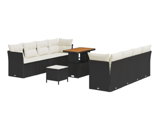 Zestaw sof ogrodowych vidaXL 11 Elementów z Poduszkami Czarny Polirattan Akacja Dārza mēbeļu komplekti