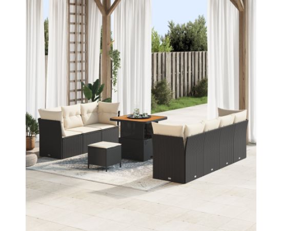 vidaXL 10-częściowy zestaw sof ogrodowych z poduszkami Czarny Polirattan Akacja Dārza mēbeļu komplekti