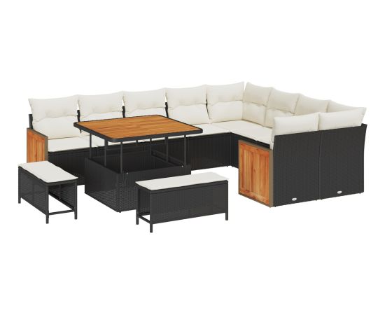 vidaXL 12-częściowy zestaw sof ogrodowych z poduszkami czarny polirattan akacja Dārza mēbeļu komplekti