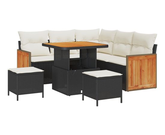 Vidaxl Zestaw 8-częściowy sof ogrodowych z poduszkami czarny polirattan akacja Dārza mēbeļu komplekti