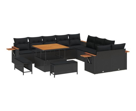 vidaXL 13-częściowy Zestaw Sof Ogrodowych z Poduszkami Czarny Polirattan Akacja Dārza mēbeļu komplekti
