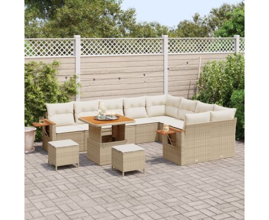 Vidaxl Zestaw 12 częściowy sof ogrodowych z poduszkami Beżowy Polirattan Akacja Dārza mēbeļu komplekti