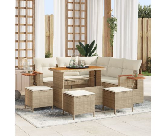 vidaXL 9-częściowy zestaw sof ogrodowych z poduszkami beżowy poli rattan akacja Dārza mēbeļu komplekti