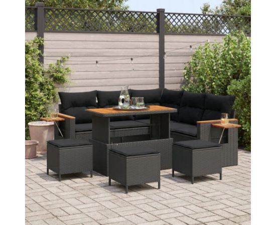 9-elementowy zestaw sof ogrodowych vidaXL z poduszkami Czarny Polirattan Akacja Dārza mēbeļu komplekti